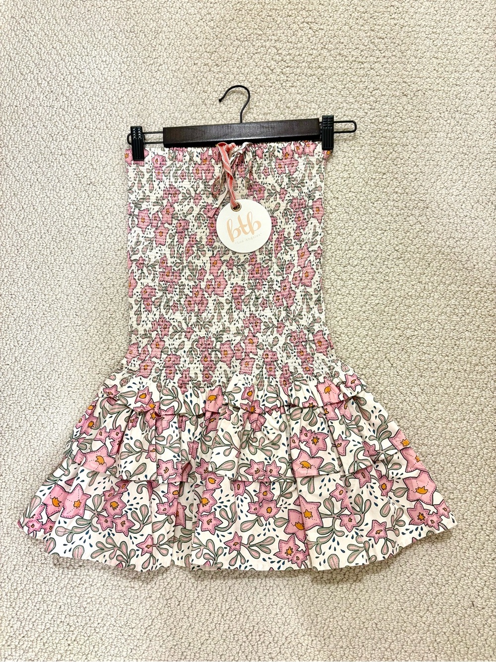 Btb Pink Floral Tiered Midi dress